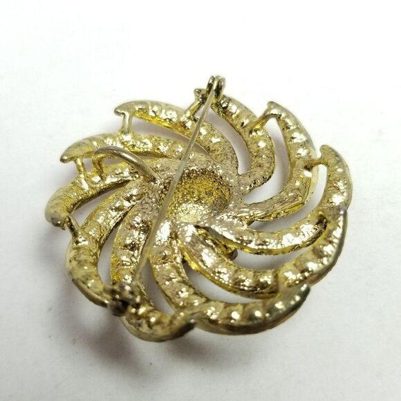 Vintage Yellow and Brown Rhinestone Swirling Cluster Brooch, Retro 60s Style - Picture 2 of 6